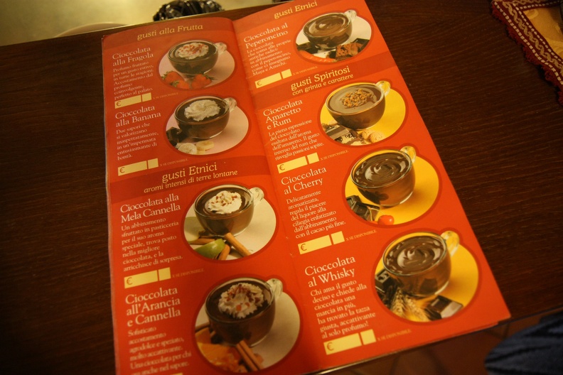 Hot chocolate menu in Saluzzo