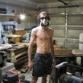 My eye, ear, and lung protection while slicing the 6 logs into 600 necklaces...